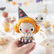 Load image into Gallery viewer, sad clown crochet pattern halloween amigurumi tutorial AradiyaToys spooky season crochet DIY tutorial PDF file handmade amigurumi pattern