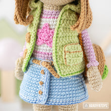 Charger l'image dans la galerie, Amigurumi Crochet Doll Pattern for Friendy April with Timmy the Corgi from "AradiyaToys Friendies" collection tutorial PDF file modern dolls