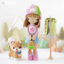 Charger l'image dans la galerie, Amigurumi Crochet Doll Pattern for Friendy April with Timmy the Corgi from "AradiyaToys Friendies" collection tutorial PDF file modern dolls
