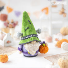 Load image into Gallery viewer, halloween crochet pattern for frankenstein gnome amigurumi tutorial AradiyaToys spooky season crochet DIY tutorial PDF file handmade pattern