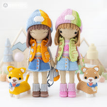 Charger l'image dans la galerie, Amigurumi Crochet Doll Pattern for Friendy April with Timmy the Corgi from "AradiyaToys Friendies" collection tutorial PDF file modern dolls