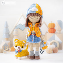 Charger l'image dans la galerie, Amigurumi Crochet Doll Pattern for Friendy April with Timmy the Corgi from "AradiyaToys Friendies" collection tutorial PDF file modern dolls