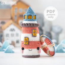 Load image into Gallery viewer, kawaii lighthouse crochet pattern PDF amigurumi lifebuoy DIY tutorial nautical decor mini kingdom coastal sea toy easy crochet pattern