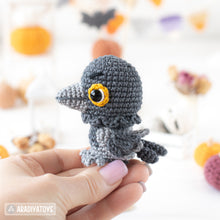 Load image into Gallery viewer, raven crochet pattern halloween decor crow amigurumi tutorial by AradiyaToys mini kingdom crochet DIY file handmade PDF amigurumi pattern