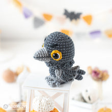 Load image into Gallery viewer, raven crochet pattern halloween decor crow amigurumi tutorial by AradiyaToys mini kingdom crochet DIY file handmade PDF amigurumi pattern