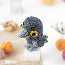 Load image into Gallery viewer, raven crochet pattern halloween decor crow amigurumi tutorial by AradiyaToys mini kingdom crochet DIY file handmade PDF amigurumi pattern