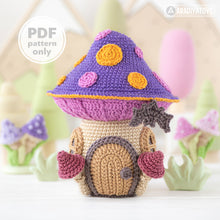Load image into Gallery viewer, mushroom house crochet pattern by AradiyaToys mini kingdom amigurumi witch house crochet DIY tutorial PDF file handmade halloween pattern