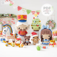 Load image into Gallery viewer, 7-in-1 nutcracker crochet pattern Christmas decor amigurumi tutorial rocking horse AradiyaToys DIY ornament Christmas tree digital PDF file