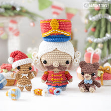 Load image into Gallery viewer, 7-in-1 nutcracker crochet pattern Christmas decor amigurumi tutorial rocking horse AradiyaToys DIY ornament Christmas tree digital PDF file