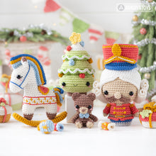 Load image into Gallery viewer, 7-in-1 nutcracker crochet pattern Christmas decor amigurumi tutorial rocking horse AradiyaToys DIY ornament Christmas tree digital PDF file