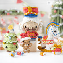 Load image into Gallery viewer, 7-in-1 nutcracker crochet pattern Christmas decor amigurumi tutorial rocking horse AradiyaToys DIY ornament Christmas tree digital PDF file