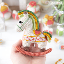 Load image into Gallery viewer, rocking horse crochet pattern by AradiyaToys fairytale Christmas decor nutcracker amigurumi pattern ornament crochet DIY tutorial PDF file