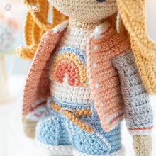 Load image into Gallery viewer, Crochet Doll Pattern for Friendy Mika with Rainbow Unicorn from &quot;AradiyaToys Friendies&quot; collection (Amigurumi tutorial PDF file) modern doll
