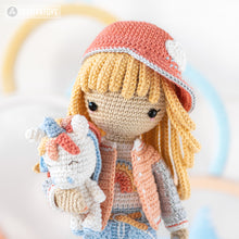 Indlæs billede til gallerivisning Crochet Doll Pattern for Friendy Mika with Rainbow Unicorn from "AradiyaToys Friendies" collection (Amigurumi tutorial PDF file) modern doll