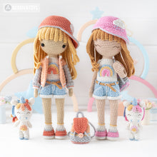 Indlæs billede til gallerivisning Crochet Doll Pattern for Friendy Mika with Rainbow Unicorn from "AradiyaToys Friendies" collection (Amigurumi tutorial PDF file) modern doll