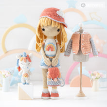 Indlæs billede til gallerivisning Crochet Doll Pattern for Friendy Mika with Rainbow Unicorn from "AradiyaToys Friendies" collection (Amigurumi tutorial PDF file) modern doll