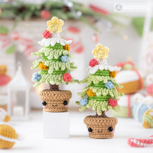 Load image into Gallery viewer, kawaii mini Christmas tree crochet pattern amigurumi tutorial AradiyaToys Christmas tree decor ornament xmas crochet DIY lesson PDF file