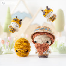 Charger l'image dans la galerie, 6-in-1 bee farm crochet pattern amigurumi by AradiyaToys mini kingdom beekeeper beehive basket of vegetables DIY handmade tutorial PDF file