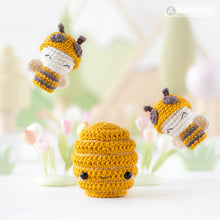 Charger l'image dans la galerie, 6-in-1 bee farm crochet pattern amigurumi by AradiyaToys mini kingdom beekeeper beehive basket of vegetables DIY handmade tutorial PDF file