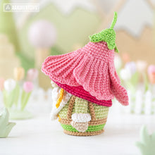 Load image into Gallery viewer, amigurumi flower gnome crochet pattern PDF by AradiyaToys Mini Kingdom hibiscus hat garden floral DIY handmade tutorial