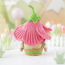 Load image into Gallery viewer, amigurumi flower gnome crochet pattern PDF by AradiyaToys Mini Kingdom hibiscus hat garden floral DIY handmade tutorial