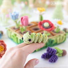 Load image into Gallery viewer, 11-in-1 flower field crochet pattern PDF file amigurumi Mini Kingdom tulip lavender poppy chamomile hydrangea peony caterpillar DIY tutorial