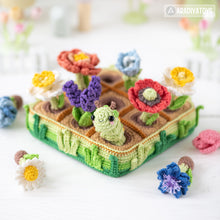 Load image into Gallery viewer, 11-in-1 flower field crochet pattern PDF file amigurumi Mini Kingdom tulip lavender poppy chamomile hydrangea peony caterpillar DIY tutorial