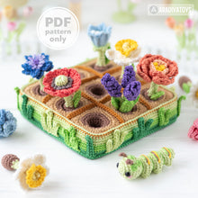 Load image into Gallery viewer, 11-in-1 flower field crochet pattern PDF file amigurumi Mini Kingdom tulip lavender poppy chamomile hydrangea peony caterpillar DIY tutorial