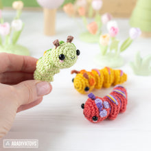 Carregar imagem no visualizador da galeria, Caterpillar Crochet Pattern PDF Tiny Amigurumi Insect DIY Tutorial Mini Kingdom by AradiyaToys