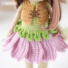 Charger l'image dans la galerie, Friendy Luna with Kawaii Sprout from "AradiyaToys Friendies" collection / crochet doll pattern (Amigurumi tutorial PDF file), elf doll dress