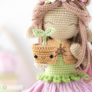 Friendy Luna with Kawaii Sprout from "AradiyaToys Friendies" collection / crochet doll pattern (Amigurumi tutorial PDF file), elf doll dress