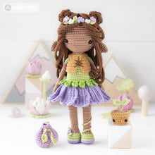Charger l'image dans la galerie, Friendy Luna with Kawaii Sprout from "AradiyaToys Friendies" collection / crochet doll pattern (Amigurumi tutorial PDF file), elf doll dress