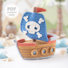 Carica l'immagine nel visualizzatore di Gallery, amigurumi pirate ship crochet pattern AradiyaToys ship crochet DIY tutorial PDF file handmade nautical decor ship amigurumi pattern easy
