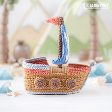 Carica l'immagine nel visualizzatore di Gallery, amigurumi pirate ship crochet pattern AradiyaToys ship crochet DIY tutorial PDF file handmade nautical decor ship amigurumi pattern easy