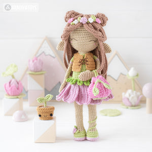 Friendy Luna with Kawaii Sprout from "AradiyaToys Friendies" collection / crochet doll pattern (Amigurumi tutorial PDF file), elf doll dress