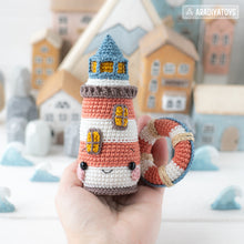 Load image into Gallery viewer, kawaii lighthouse crochet pattern PDF amigurumi lifebuoy DIY tutorial nautical decor mini kingdom coastal sea toy easy crochet pattern