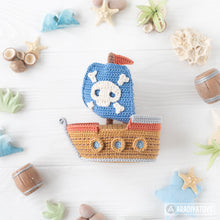 Carica l'immagine nel visualizzatore di Gallery, amigurumi pirate ship crochet pattern AradiyaToys ship crochet DIY tutorial PDF file handmade nautical decor ship amigurumi pattern easy