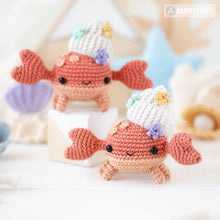 Carica l'immagine nel visualizzatore di Gallery, amigurumi kawaii crab crochet pattern AradiyaToys sea creatures crochet DIY tutorial PDF file handmade mini hermit crab amigurumi pattern