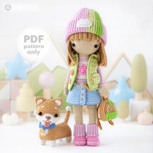 Charger l'image dans la galerie, Amigurumi Crochet Doll Pattern for Friendy April with Timmy the Corgi from "AradiyaToys Friendies" collection tutorial PDF file modern dolls