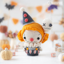 Load image into Gallery viewer, sad clown crochet pattern halloween amigurumi tutorial AradiyaToys spooky season crochet DIY tutorial PDF file handmade amigurumi pattern