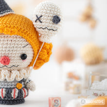 Load image into Gallery viewer, sad clown crochet pattern halloween amigurumi tutorial AradiyaToys spooky season crochet DIY tutorial PDF file handmade amigurumi pattern