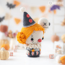 Load image into Gallery viewer, sad clown crochet pattern halloween amigurumi tutorial AradiyaToys spooky season crochet DIY tutorial PDF file handmade amigurumi pattern