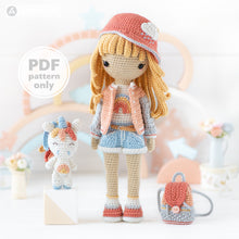 Indlæs billede til gallerivisning Crochet Doll Pattern for Friendy Mika with Rainbow Unicorn from "AradiyaToys Friendies" collection (Amigurumi tutorial PDF file) modern doll