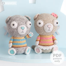 Charger l'image dans la galerie, Crochet Pattern of Scottish Fold Cats Luigi and Fiona from "AradiyaToys Design" (Amigurumi tutorial PDF file) / cat crochet pattern