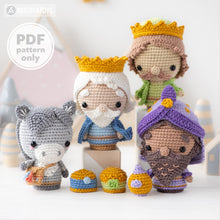 Charger l'image dans la galerie, Nativité Minis set 2 de la collection “AradiyaToys Minis” / modèle nativité au crochet par AradiyaToys (Tutoriel amigurumi au format PDF) / Gaspard, Balthazar, Melchior et le Singe