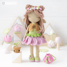 Load image into Gallery viewer, Friendy Luna with Kawaii Sprout from &quot;AradiyaToys Friendies&quot; collection / crochet doll pattern (Amigurumi tutorial PDF file), elf doll dress
