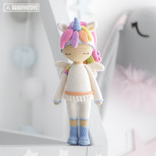 Charger l'image dans la galerie, Friendy Emily the Unicorn from "AradiyaToys Friendies" collection / doll crochet pattern by AradiyaToys (Amigurumi tutorial PDF file)