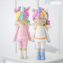 Charger l'image dans la galerie, Friendy Emily the Unicorn from "AradiyaToys Friendies" collection / doll crochet pattern by AradiyaToys (Amigurumi tutorial PDF file)