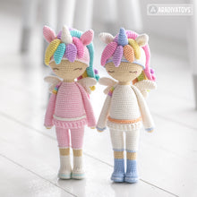Charger l'image dans la galerie, Friendy Emily the Unicorn from "AradiyaToys Friendies" collection / doll crochet pattern by AradiyaToys (Amigurumi tutorial PDF file)