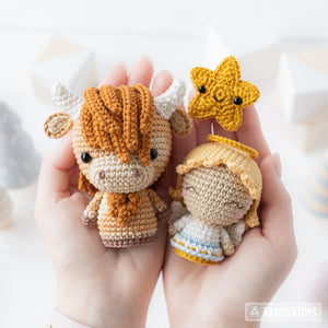 Nativity Minis set 3 from “AradiyaToys Minis” collection / nativity scene crochet pattern (Amigurumi tutorial PDF file), shepherd, camel, ox